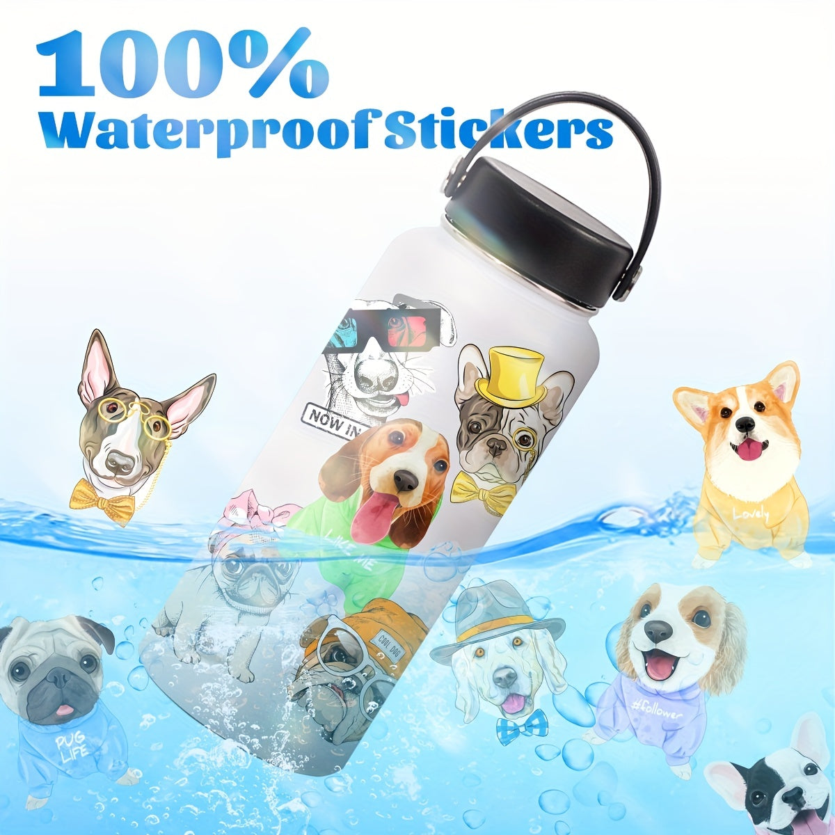 50pcs Dog Stickers Waterproof Vinyl for Water Bottle Laptop Phone