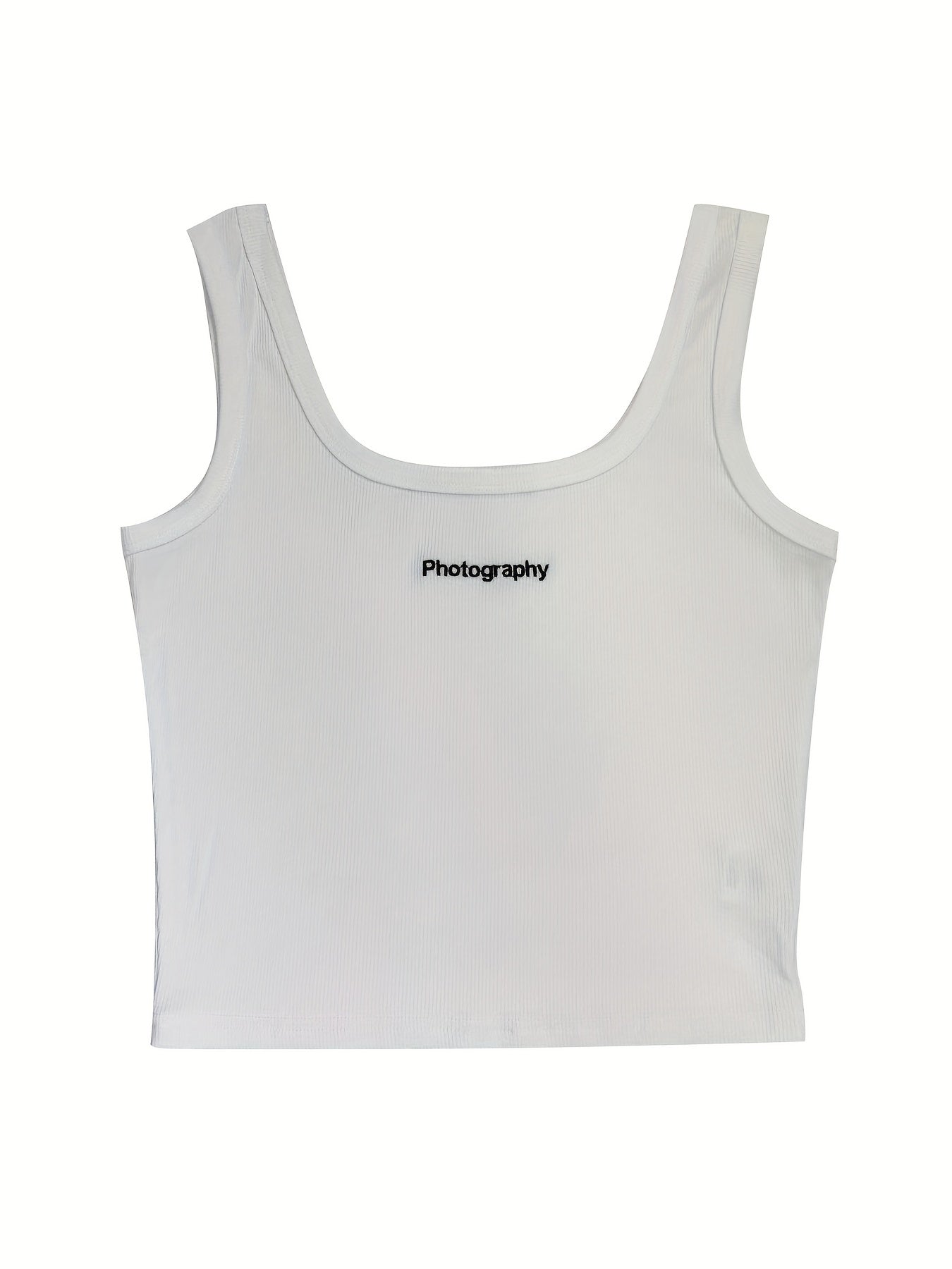 Letter Photography Print Ribbed Tank Top Women's Sleeveless Summer Casual Top