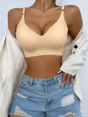 Plus Size Bra Women's Plus Solid Seamless Comfort Wireless Wave Trim