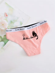 6pcs Cat Pattern Hipster Panties Women's Lingerie