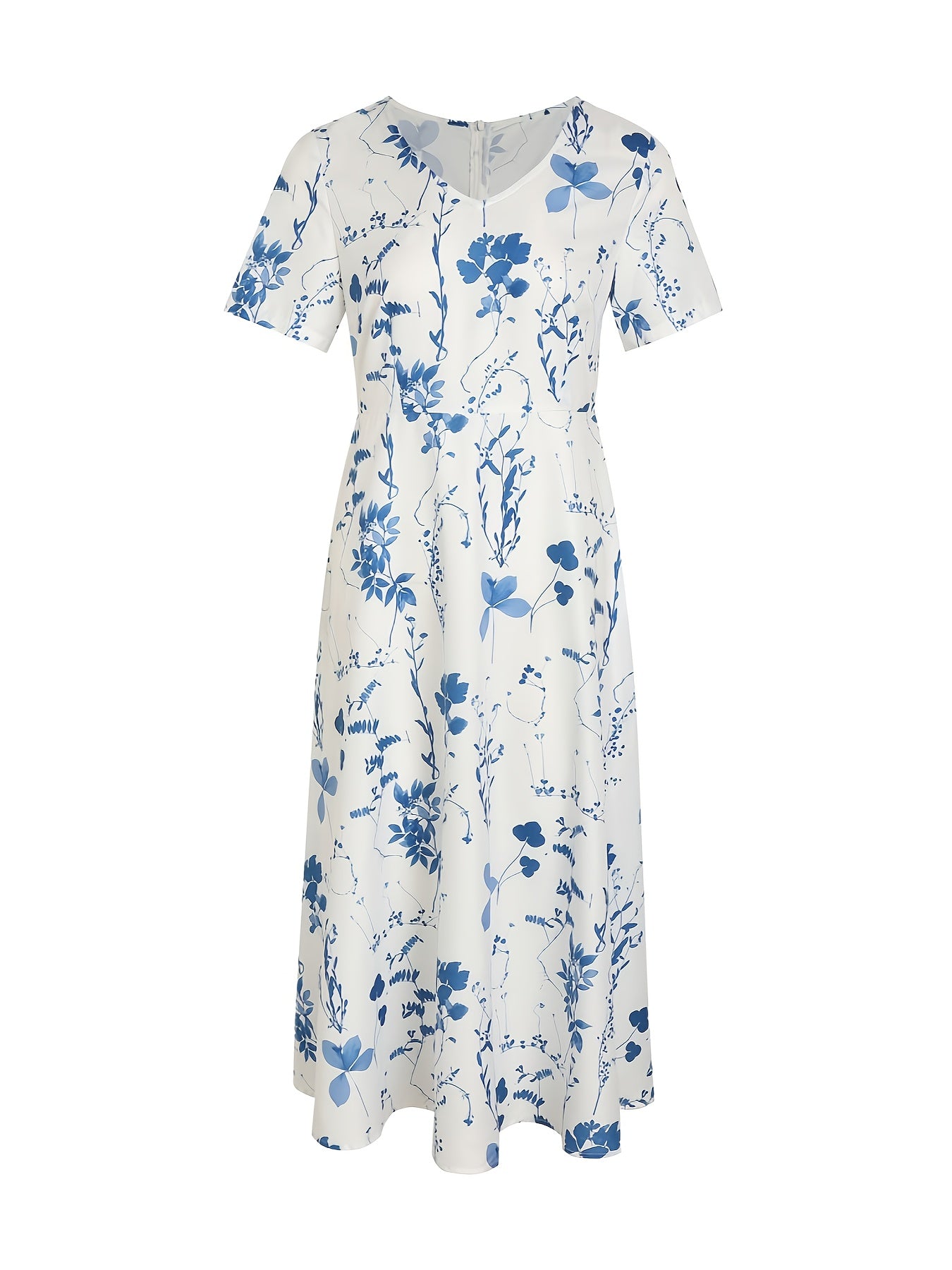 Floral V Neck Dress Short Sleeve Casual Summer Women's Clothing