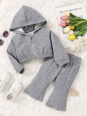 Baby Girl Waffle Hooded Top and Pants Set