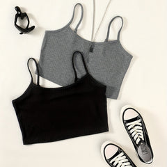 2 Ribbed Crop Cami Top Spaghetti Strap Summer Women's Clothing