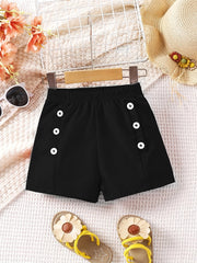 Toddler Girls Button Elastic Waist Casual Shorts Kids Summer Clothes