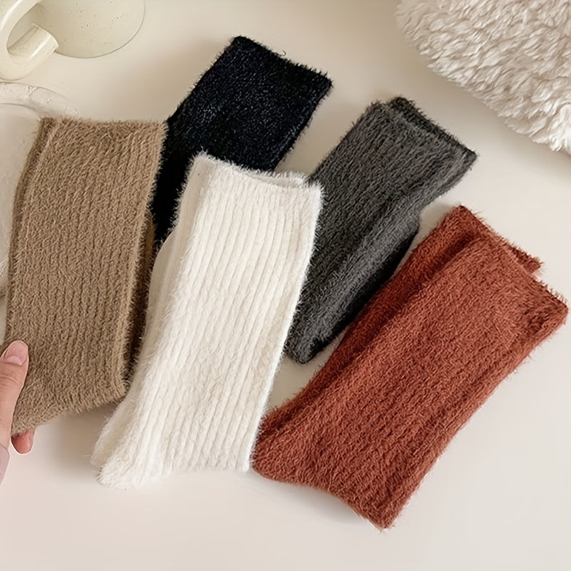 5 Pairs Warm Fuzzy Mid Tube Socks Women's Stockings