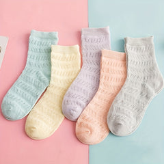 2 9 Years Old Girls Kids Breathable Striped Crew Socks, 10 Pairs