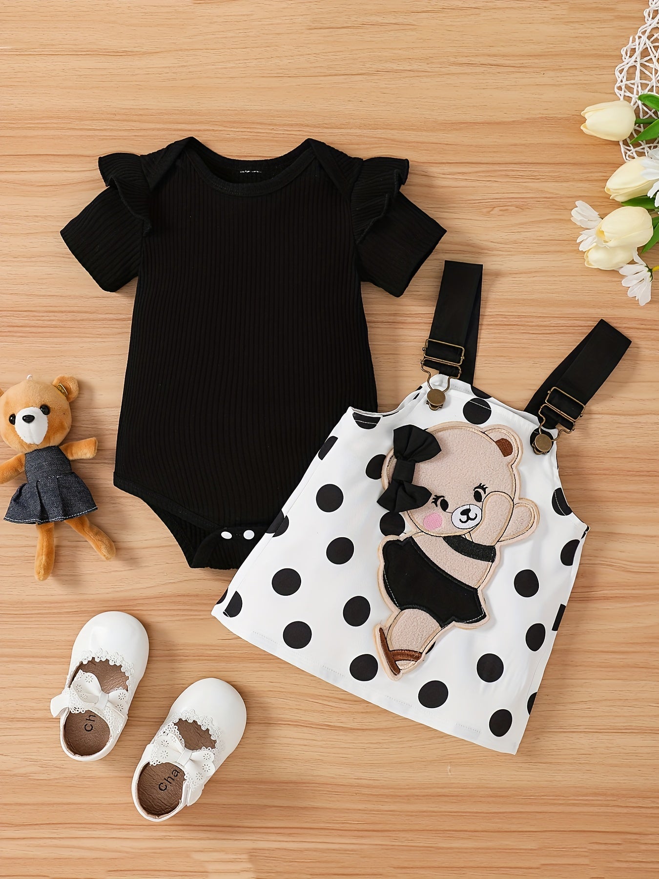 Baby Girls Flutter Sleeve Onesie Romper & Suspender Dress Set