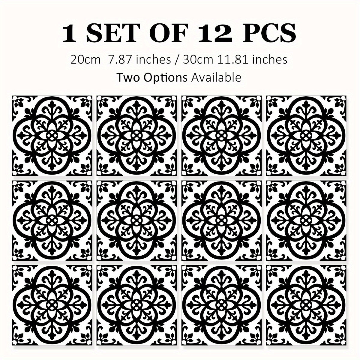 12pcs Moroccan Ethnic Pattern Tile Stickers Flower Tile