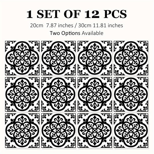 12pcs Moroccan Ethnic Pattern Tile Stickers Flower Tile