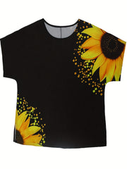 Sunflower Print Drop Shoulder Blouse