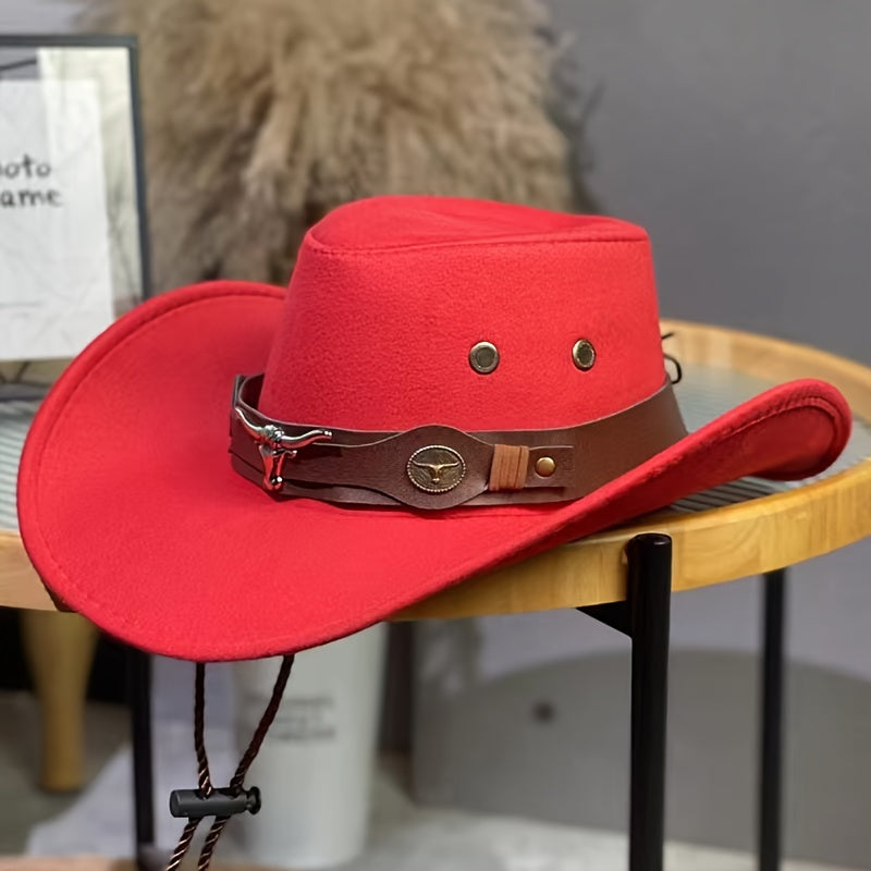 Western Cowboy Hat Wide Brim Hat with Wide Belt for Men