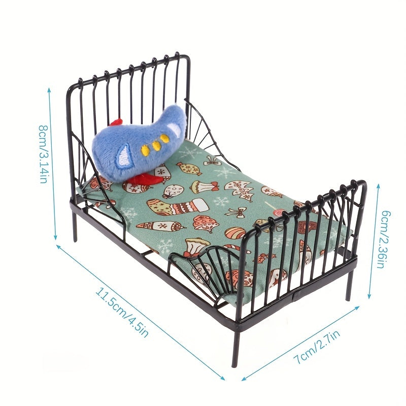 1:12 Dollhouse Mini Iron Bed Cradle with Cushion Mattress Bedroom Decor