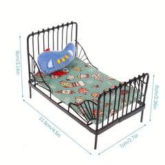 1:12 Dollhouse Mini Iron Bed Cradle with Cushion Mattress Bedroom Decor