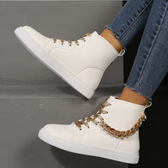 Women's High Top Skate Shoes with Chain Decor Lace Up Sneakers