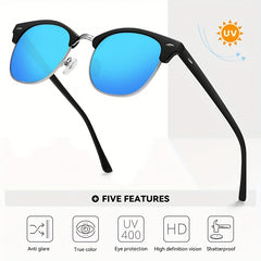 Retro Semi Rimless Polarized Men's Driving Sunglasses UV Protection