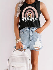 MAMA Letter Print Tank Top Loose Sleeveless Casual Round Neck Women's Clothing