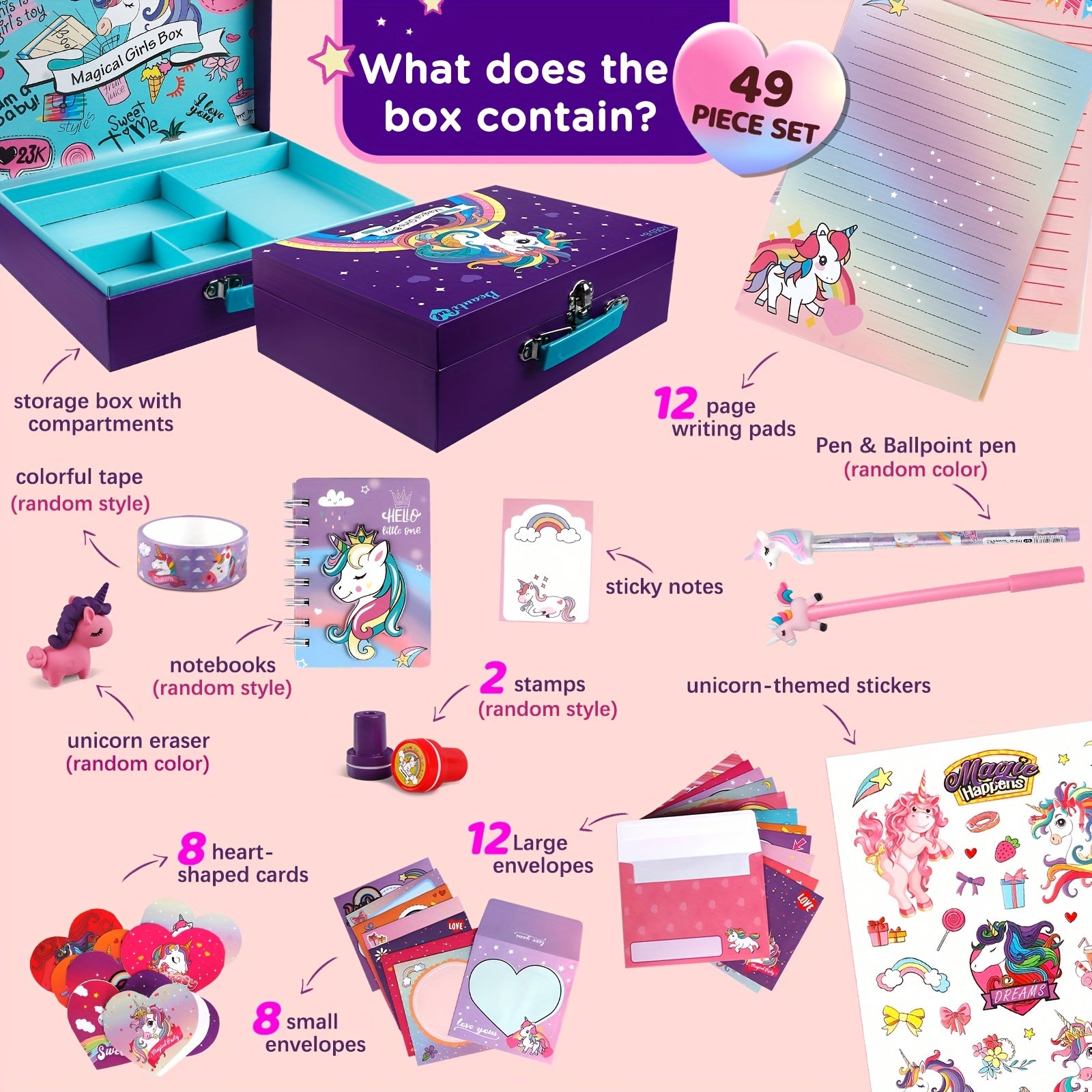 Unicorn Stationery Set Letter Writing Kit Birthday Craft Toys