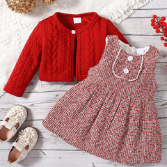 Baby Girl Plaid Sleeveless Tank Dress & Cloak Jacket