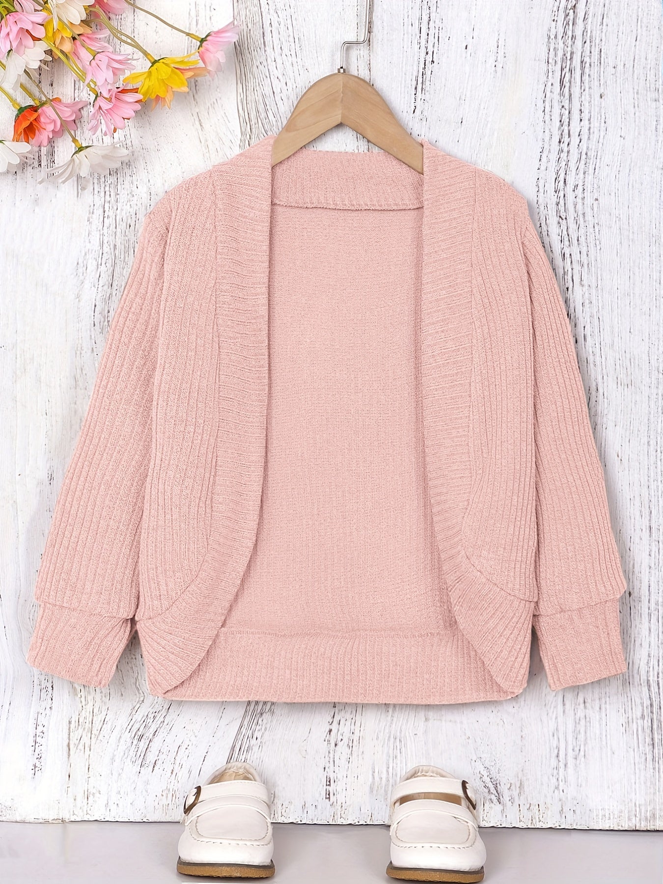 Toddler Girls Shawl Knit Cardigan Open Front Sweater Coat Versatile Spring Fall