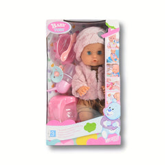 Baby Doll Playset with 5 Accessories Pink Bath & Drink Ready Doll Toy