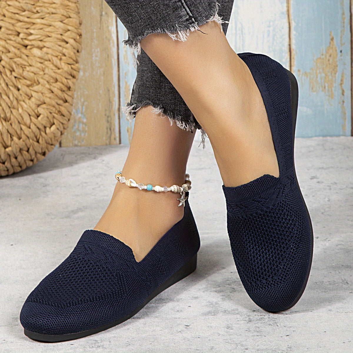 Women's Knit Flat Shoes Soft Sole Casual Walking Flats