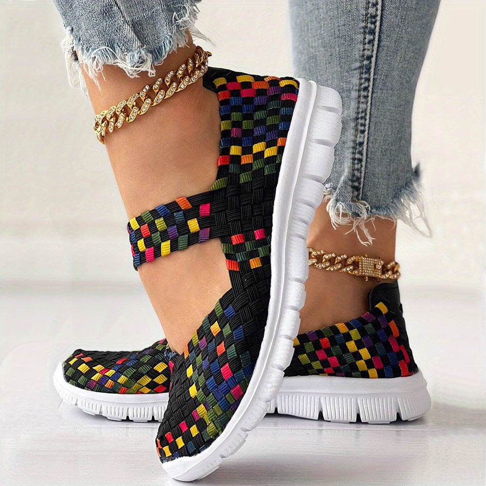 Women's Colorful Braided Flat Shoes Slip On Walking Shoes