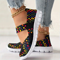 Women's Colorful Braided Flat Shoes Slip On Walking Shoes