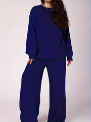 Casual Two Piece Set Solid Top & Wide Leg Pants