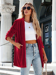 Solid Open Front Cardigan with Pockets for Women