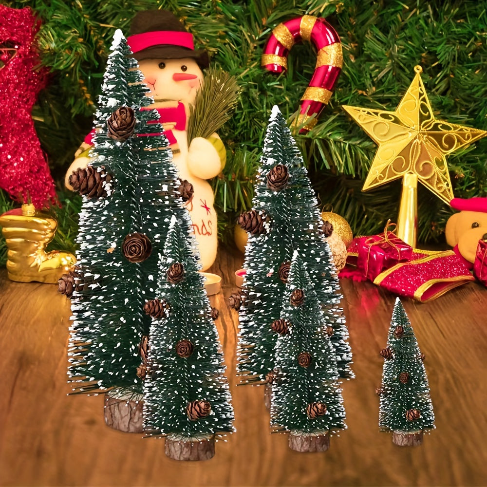 Mini Artificial Christmas Trees Snow Trees with Wooden Base for Christmas Decor