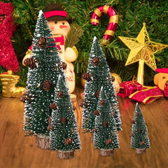 Mini Artificial Christmas Trees Snow Trees with Wooden Base for Christmas Decor