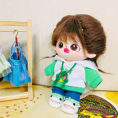 Cartoon Plush Doll Clothes Set with Hood Sweatshirt Jeans Shoes