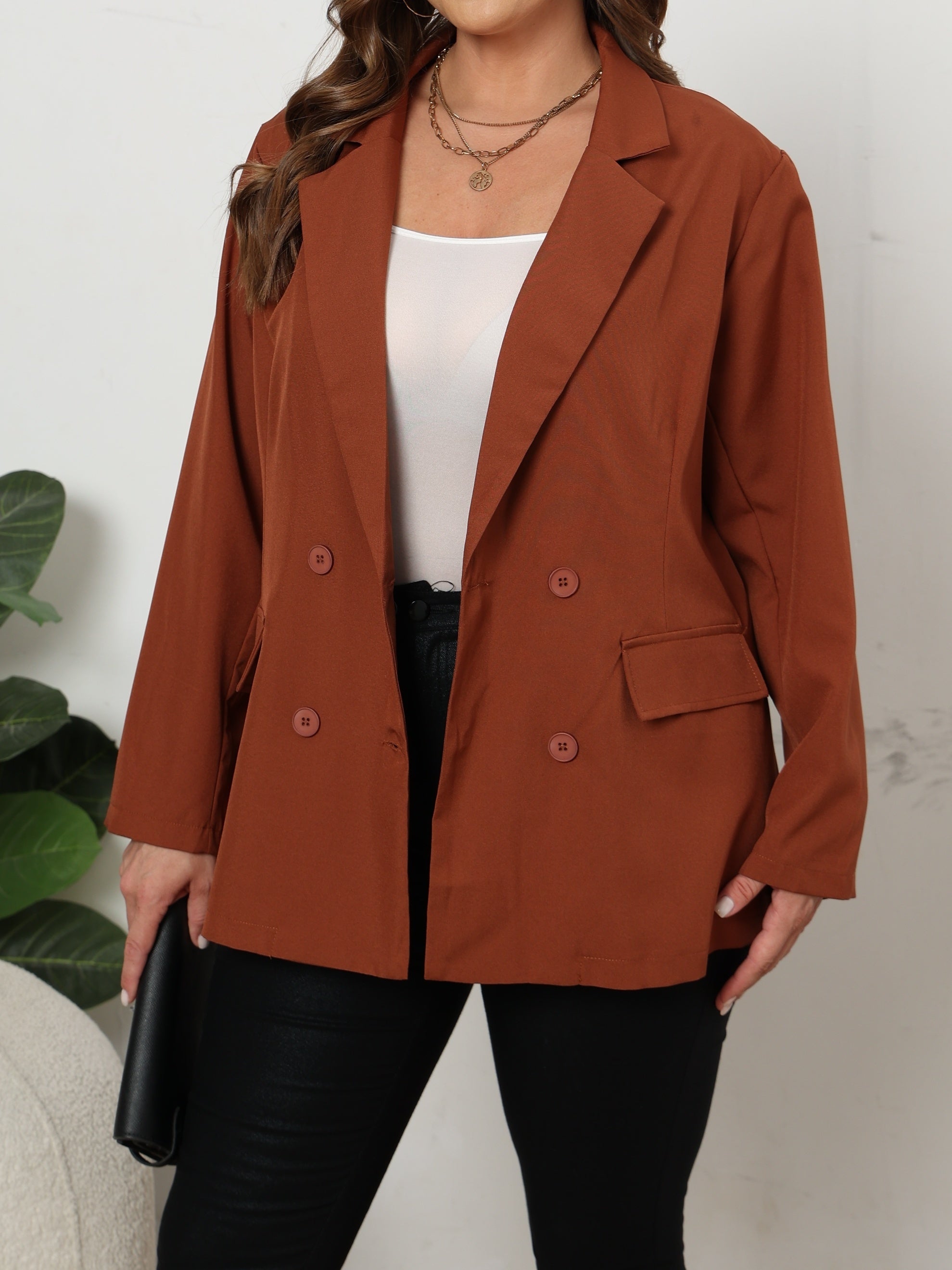 Business Casual Blazer Solid Long Sleeve Double Breast Button