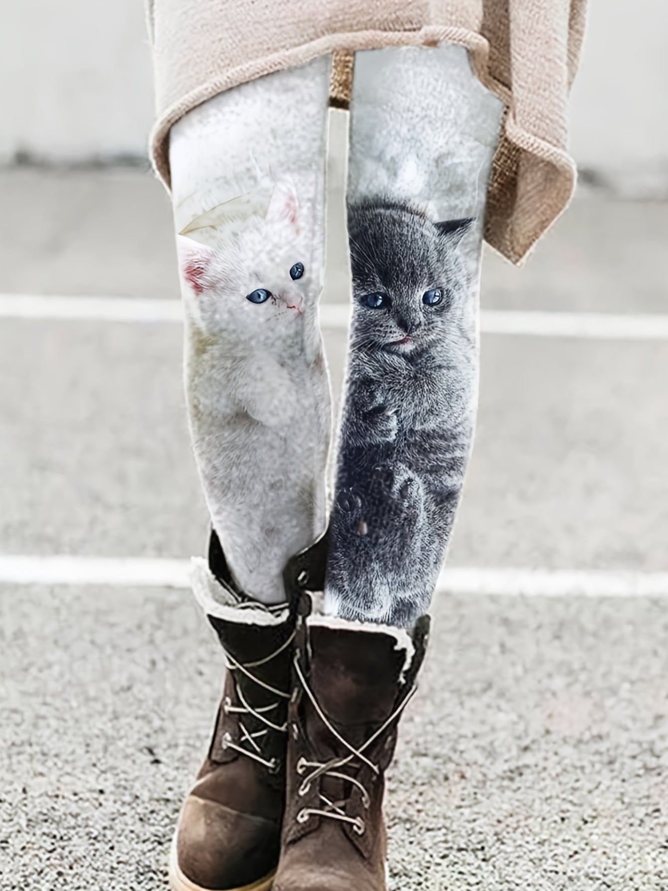 Cat Print Skinny Leggings Elastic Waist Spring Fall Women's Clothing