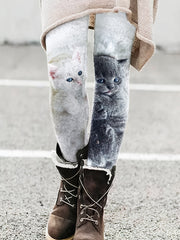 Cat Print Skinny Leggings Elastic Waist Spring Fall Women's Clothing
