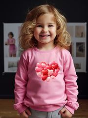 Red Hearts Print Girls Casual Pullover Sweatshirt