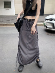 Drawstring Ruched Cargo Skirt with Flap Pockets