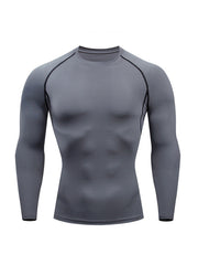 Men's Grey Compression Shirts Quick Dry Long Sleeve Athletic Workout Tops