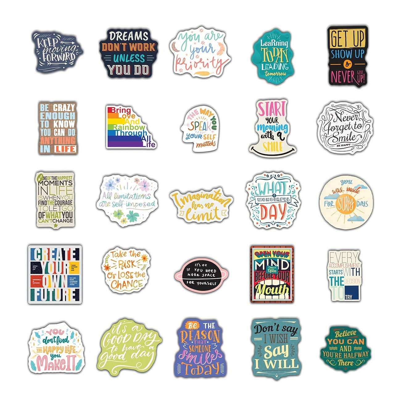 50pcs Motivational Waterproof Vinyl Decals For Laptops & Water Bottles