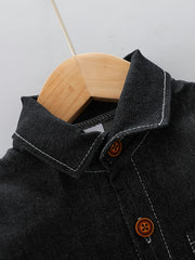 Boy's Denim Shirt & Pants Set Street Style Outfits For Spring Fall