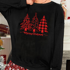 Christmas Casual Loungewear Top Women's Plus Slogan Print Long Sleeve