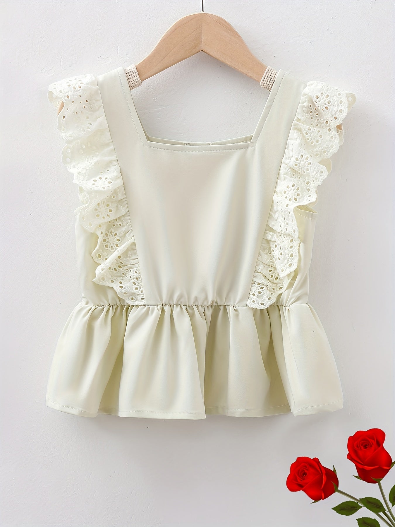 Toddler Girls Eyelet Embroidery Button Peplum Blouse Top