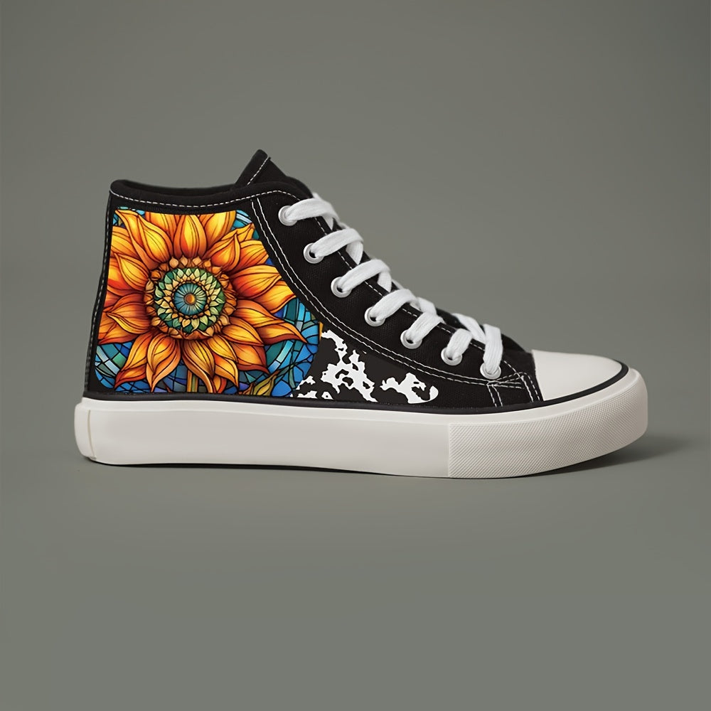 Flower Print Plush Lined Thermal Chunky Canvas Sneakers