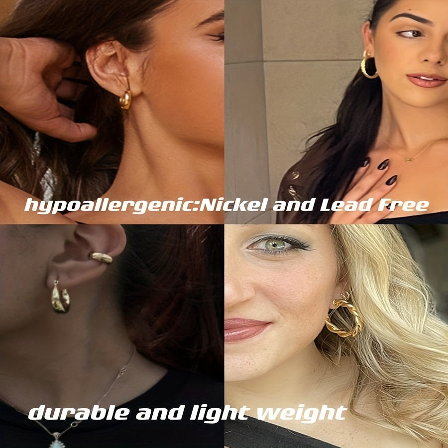 6 Pairs Golden Hoop Earrings Set Hypoallergenic Open Curved Jewelry