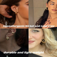 6 Pairs Golden Hoop Earrings Set Hypoallergenic Open Curved Jewelry