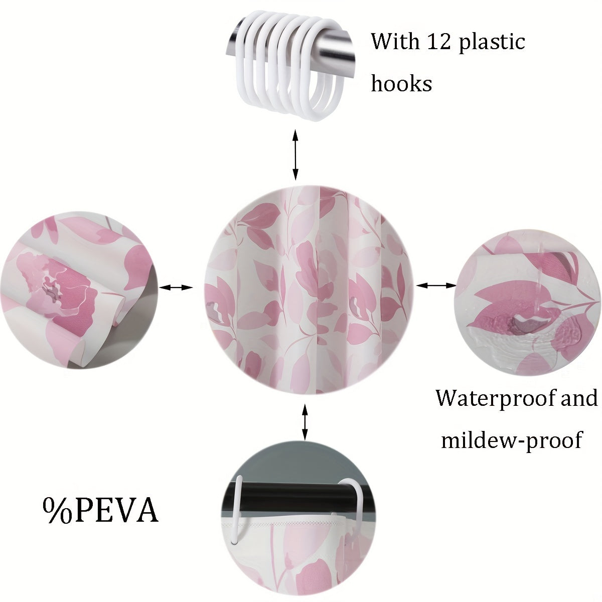 Flower Print Shower Curtain 72in Waterproof Mildew Proof Bathroom Decor