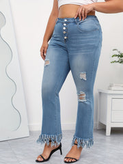 Washed Ripped Fringe Trim Jeans