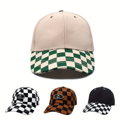 Checkerboard Adjustable Sun Protection Baseball Cap for Boys and Girls