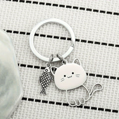 Cat Fish Stainless Steel Keychain Cartoon Metal Hanging Pendant Ornament
