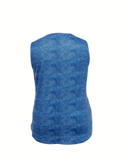 Denim & Star Print Tank Top V Neck Stretch